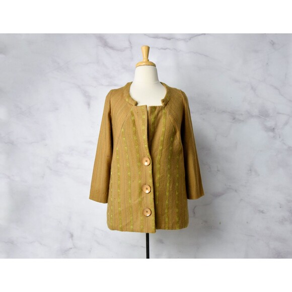 Vintage Camel Jacket Size Large - XL Textural Woven Spring Minimalist Coat - Picture 4 of 9